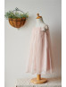 Blush Pink Lace Sleeves Chiffon Knee Length Flower Girl Dress